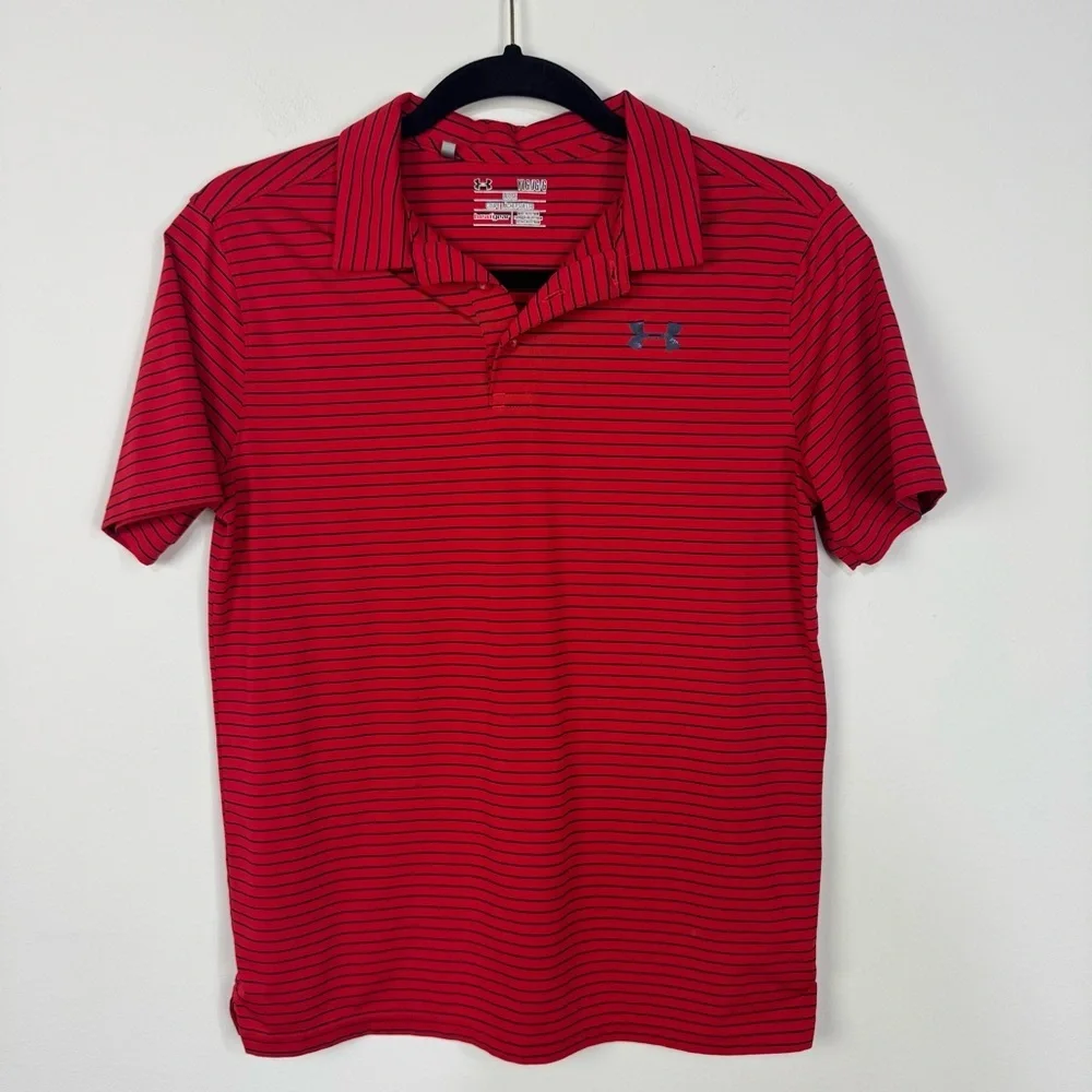 Under Armour Heat Gear Red Striped Short Sleeve Polo Shirt